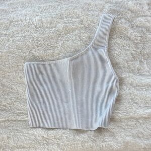 Aritzia Babaton One-Shoulder Ribbed Crop Top - White